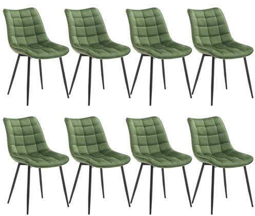 WOLTU Esszimmerstühle 8er Set, Küchenstühle gepolstert mit Rückenlehne | Sitzfläche aus Samt, mit Metallbeinen, bis 150 kg belastbar, für Wohnzimmer Küche Esszimmer, Dunkelgrün