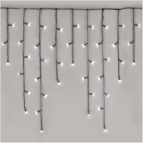 EMOS LED-Eisregen Lichterkette, 10m Weihnachtslichterkette + 5m Zuleitung, 600 LEDs, 8 Lichtmodi, Netzteil mit Timer 6h/18h, IP44 für Innen und Außen, Kaltweiß