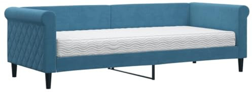 vidaXL Tagesbett, Gästebett mit Matratze, Sofabett Schlafsofa für Schlafzimmer Wohnzimmer, Bettsofa Sofa 2-in-1, Modernes Design, Blau 80x200cm Samt