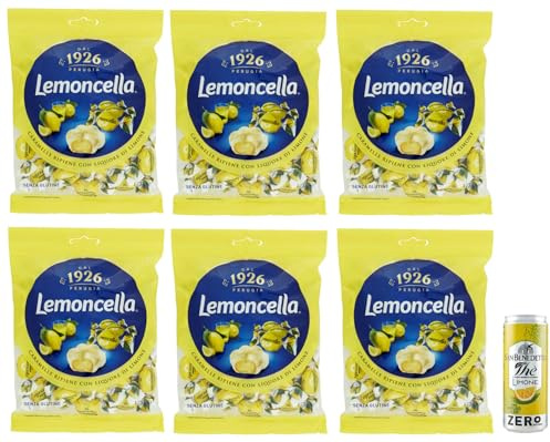 6er-Pack Fida Perugia Lemoncella,Bonbons gefüllte mit Zitronenlikör,175g Beutel + 1er-Pack Kostenlos San Benedetto Eistee mit Zitrone Ohne Zucker 330ml Dose