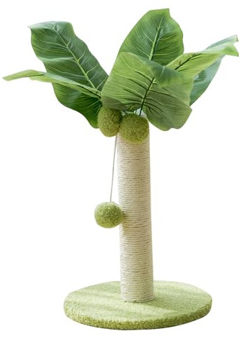 DADEA Tiragraffi per Gatti con Foglie di Palma per Gatti, Tiragraffi per Gatti Alto 12,6 Pollici Base da 9,8 Pollici Palline Sospese Foglie Verdi Tiragraffi per Gatti in Canapa Sisal per(Colore verde)