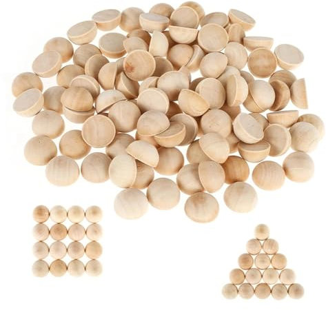 Oshhni 100 palline di legno divise, piccole perline di legno semicircolari non finite per bambini, progetti artigianali fai da te, nasi di gnomi, decorazioni, 1.2 cm x 0.6 cm