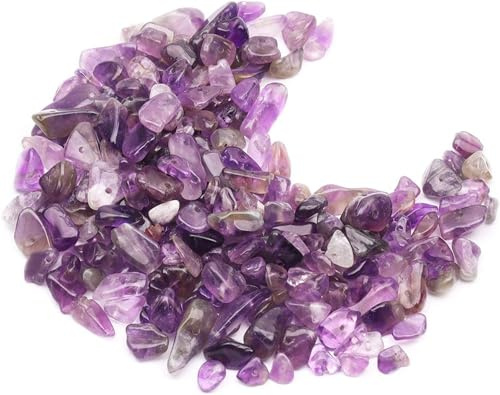 500Pcs Amethyst Crystals Chips, 5-8mm Gemstone Beads, Irregular Natural Crystal Beads for Jewellery Making, Drilled Tumbled Chips for Bracelet Making
