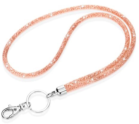 Soleebee Kartenhalter Trageband, Bling Strass Schlüsselband Lanyard mit Schlüsselring Kristall Halsband Damenkette Halskette Kit für ID-Kartenhalter Schlüsselanhänger (Champagner)