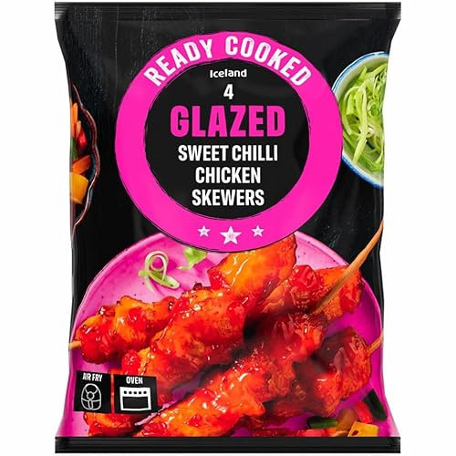 Iceland Ready Cooked 4 Sweet Chilli Glazed Chicken Skewers 340g