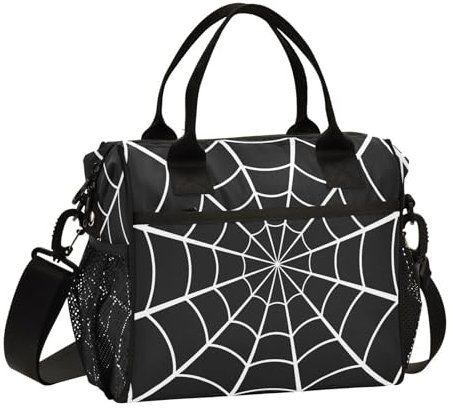 HMZXZ Spinnennetz Spinne Web Dunkel Lunchtasche Lunchbox für Reisen Picknick Wandern,Halloween gotisch Isoliert Kühltasche lunchbag Behältertasche für Frauen und Männer Erwachsene