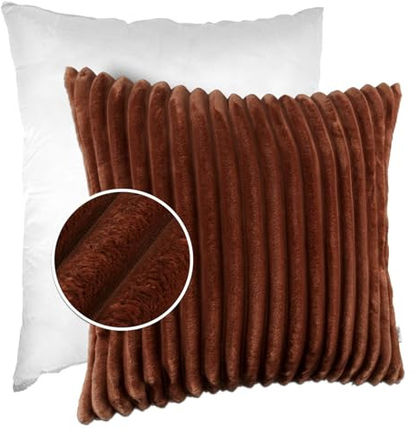 Dekokissen Kissenbezug Sofakissen Pillow Plüsch Kuschelkissen Zierkissen Cord Kissen Couchkissen Kord Kissenhülle ultraweich gestreift Lilli 50x50cm mit Füllung Kupfer