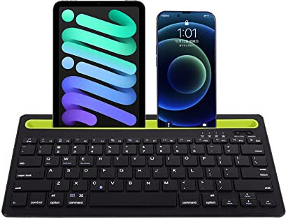 Kabellose Bluetooth-Tastatur,Tragbare wiederaufladbare leise QWERTY-Tastatur,78 Tasten,unterstützt den Wechsel zwischen 2 Geräten,mit integriertem Ständer,für iPad, Tablets, Smartphones(schwarz)