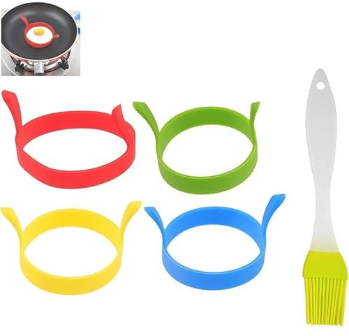 Dolaso 4 Pcs Silicone Egg Rings for Frying, Non Stick, Perfect Circle, Easy to Clean, Heat Resistant, Innovative Design, Red, Green, Blue, Yellow