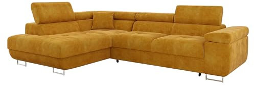 Mirjan24 Ecksofa Torezio mit Bettkasten, Einstellbare Kopfstützen, Sofa mit Schlaffunktion, Eckcouch für Wohnzimmer, Polsterecke, L-Form Couch mit Bettfunktion (Wave 05, Seite: Links)
