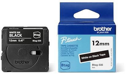 Brother Original Btag-335 Schriftband 12 mm breit, 4 m lang, weiß/schwarz