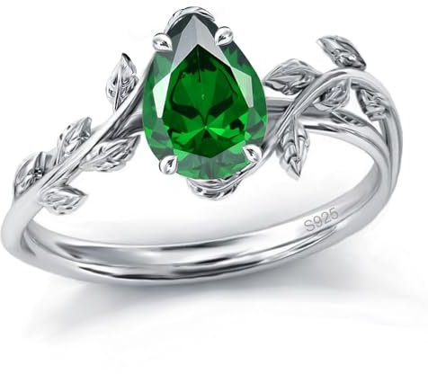 925 Sterling Silber Smaragd Ring für Damen, Weihnachten Ringe Verlobungsring Hochzeitsring für Mutter Frauen