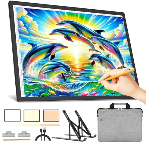 YINGWOND Leuchttisch A3 Wiederaufladbar mit Ständer & Tasche Licht Pad für Diamantmalerei, Kabelloses Ultraheller Leuchtkasten für Diamond Painting, Zeichnung, Tattoo, Röntgenbetrachtung, Skizzieren