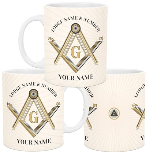 lepni.me Personalisierte Freimaurer Geschenke für Männer | Individuelle brüderliche & freimaurerische 11-oz-Keramiktasse mit Logo | Freimaurer-Winkel- und Zirkel Symbol Ihr Name und Ihre Loge