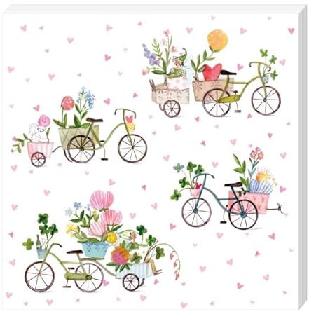 Grätz Verlag - SIlke Leffler - Papier Servietten - Auf ins Glück - 20 Servietten à 33 x 33 cm - Fahrrad, Herzen, Blumen, Elfen