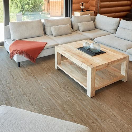 Self Adhesive Floor Planks - 7 Planks Pack Covering 10.47 sq ft / 0.97sqm | Each Stick On Tile Plank Measures 5.9x35.9in (91.4x15.2cm) | Peel and Stick Vinyl Flooring | Beige Grey Wood Effect