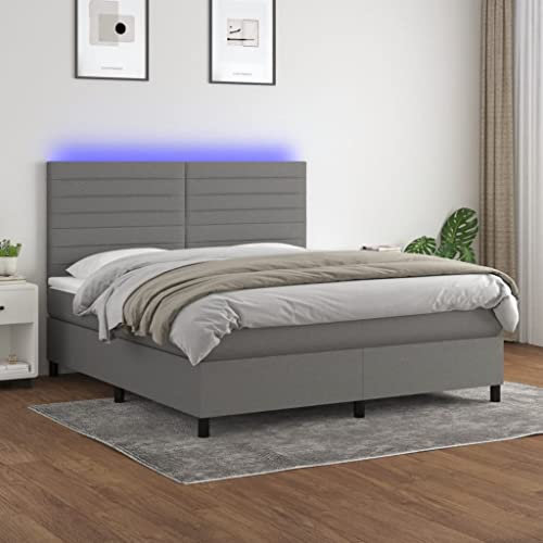 Iiaky Boxspringbett mit Matratze & LED Bett Boxspringbett Bett Mit Matratze Polsterbett Schlafzimmer MöBel Dunkelgrau 180x200 cm Stoff // 3134974