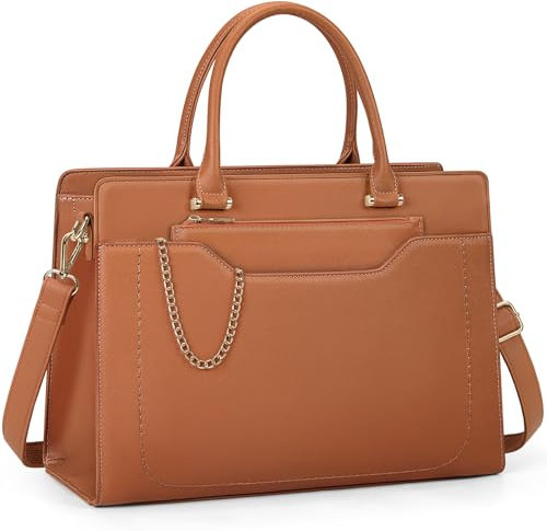 RAINSMORE Shopper Damen Groß Laptop Handtasche Damen 15.6 Zol PU Leder Arbeitstasche Lehrertasche Wasserdicht Laptoptasche mit Geldbörse für Business Büro Schule Braun