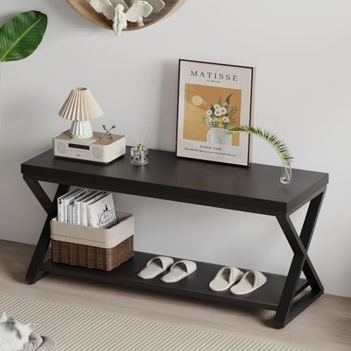 IBF Schuhbank Moderne Sitzbank mit Stauraum für Flur Wohnzimmer Schlafzimmer Esszimmer Farmhouse Design Holz Metall Kombination 100B cm Schwarze MDF