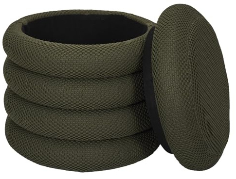HOME DECO FACTORY Treteimer Bad 3 Liter Matt Schwarz | Aufbewahrungshocker aus Baumwolle, Modell Atome, bequeme Sitzgelegenheit, Wohn-/Schlafzimmer, vielseitig, 37x37x42cm, Khaki