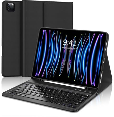 FOGARI for iPad Pro 12.9 6th/5th/4th/3rd Generation Keyboard Case - Wireless Bluetooth Detachable UK Layout Keyboard Folio Cover with Pencil Holder for iPad Pro 12.9 2022/2021/2020/2018, Black