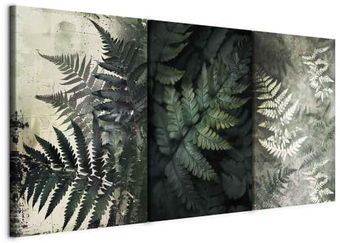 murando - Set of 3 Canvases Wall Art Fern Leaf 60x30 cm (3 pcs. 20x30cm each) Non-woven Canvas - 3 Pieces - Mini Decorative Home Accessories - Room Decor Gallery for Kitchen - Vintage b-H-10135-b-a