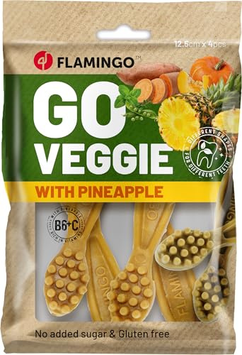 Flamingo Leckerli Hund – Veggie Zahnbürste mit Ananas – 160g – glutenfrei – kalorienarm – Zahnpflege Snack
