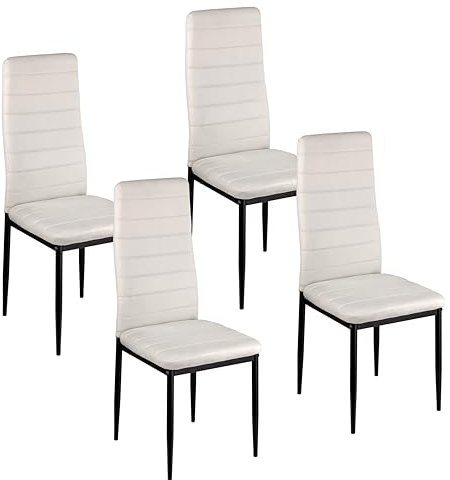 Baroni Home 4er-Set Esszimmerstühle mit hoher Rückenlehne und ergonomischer Sitzfläche mit dekorativen Nähten, Elegante Polsterstühle aus Samt mit Stahlrahmen, 42x43x98 cm, Weißer Samt