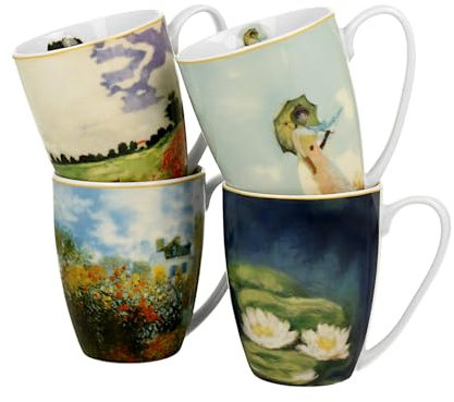 DUO ART GALLERY 4er-Set klassische Becher 360 ml inspired by Monet New Bone China Porzellan