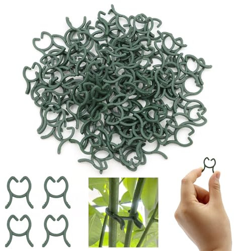 VEGCOO Attache Plante, 2 * 2.6 cm Attache Tomate en Plastique, Attache Tomates Clips Réutilisable pour Jardin Plantes Grimpantes Semis de Fruits Légumes Vignes (100, Vert)