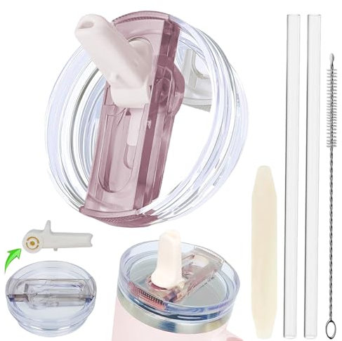 30 OZ Lid Leakproof Detachable Compatible with Stanley Cup with Straw and Lid Reusable Straw Cover Fit for Stanley Accessories Flip Straw (Rose Quartz, 30 OZ)