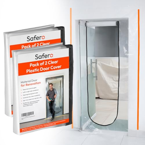 Pack of 2 Clear Anti Dust Door Cover Zipper Sheets for Decorating and Painting Size 220 cm X 110 cm with Double Puller, Transparent Plastic Door Protective Sheet for DIY