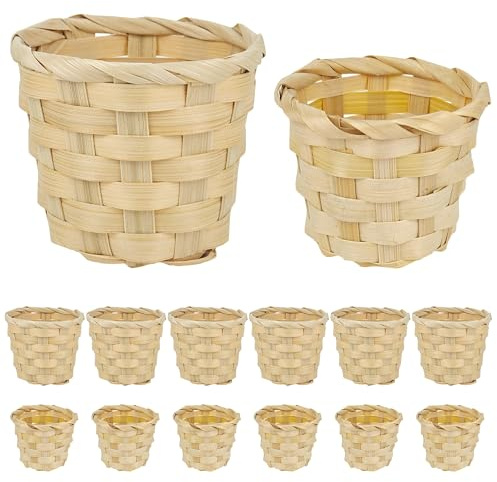 Axincardarm 12 pcs Mini Wood Woven Baskets Round Mini Bamboo Storage Baskets, Small Wood Woven Basket for Crafts Party Favors
