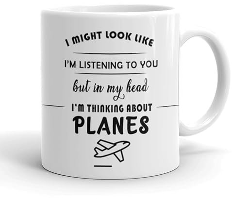 VIROSA Planes Mug – “in My Head I’m Thinking About Planes” – 11oz Ceramic Mug – Gift for Aviation Lovers – Pilot Present