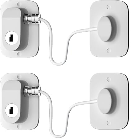 Pack of 2 Fridge Locks, No Drilling, Fridge Lock, Child Safety Front Door, No Drilling, Window Protection, Children, Cable Lock for Windows, Cupboard, Child Lock (White)