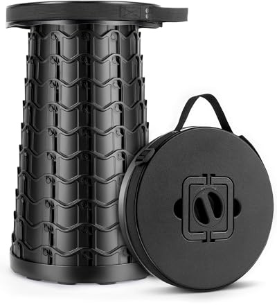Portable Heavy Duty Collapsible Stool - Wide Seat, Extra Tall & Height Adjustable Stool - Retractable Folding Chair for Camping, Fishing, Hunting & Outdoor