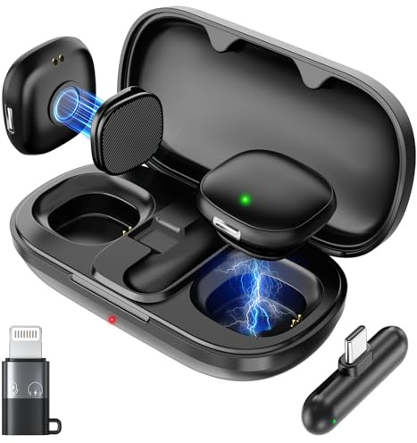 JTTSO Professional Wireless Microphone for iPhone, Wireless Lavalier Microphone, 3-Level AI Noise Reduction, 350ft Range Hi-Fi Sound, for iPhone/iPad/Android/Camera, Mic for Video Recording YouTube