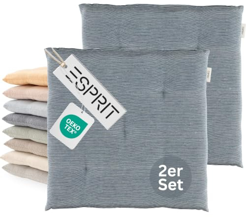 Esprit 2er Set Sitzkissen Stuhl 40x40cm Blau - Bequeme Stuhlkissen für Esszimmer & Küche - waschbar bis 30°C - Öko-Tex - Sitzauflage für Gartenmöbel, Sitzpolster, Bank, Bürostuhl & Boden