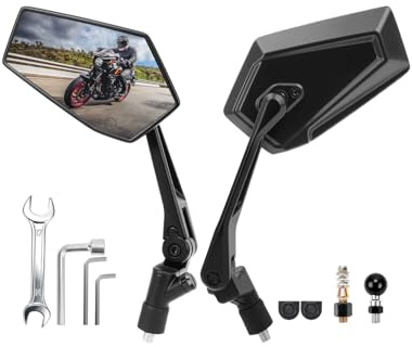 SUPAREE Motorrad Spiegel Klappbar Offroad,E Geprüft Motorrad Klappspiegel,Motorrad Rückspiegel 360°Drehbar mit Integrierte 1-Zoll-Kugelhalterung für Scooter Roller ATV