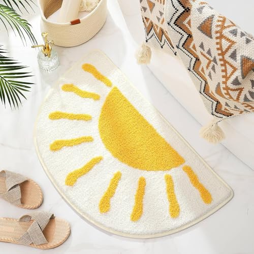 Alutaba Badezimmerteppich Halbkreis 45x75cm Boho Sonne Mikrofaser Badematte | Ultraweich, saugfähig, rutschfest mit TPR-Rückseite, maschinenwaschbar, ideal für Bad, Dusche, WC und Waschbecken