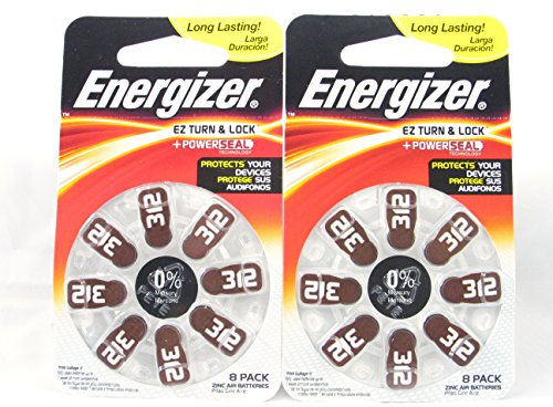 16 Energizer Typ 312 / PR41 / AZ312DPA Zink-Luft Batterie, Haltbarkeitsdatum 2018 (2x 8-er Pack)