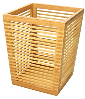 Woodquail Waste Paper Bin Trash Basket, Natural Bamboo