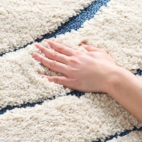 SAFAVIEH Zottelig Teppich für Wohnzimmer, Esszimmer, Schlafzimmer - Florida Shag Collection, Hoher Flor, Creme und Blau, 122 X 183 cm