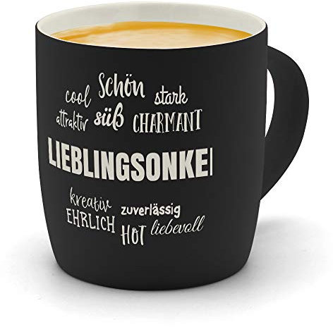 printplanet - Kaffeebecher mit Namen Lieblingsonkel graviert - SoftTouch Tasse mit Gravur Design Positive Eigenschaften - Matt-gummierte Oberfläche - Farbe Schwarz