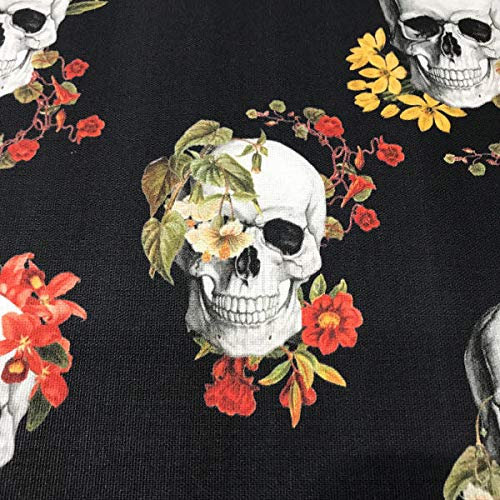 Kt KILOtela - Halbpanama Dekostoff - Digitaldruck - 280 cm breite - Meterware ab 0,5 m - Preis gilt für 0,5 m | Schädel - Schwarz, mehrfarbig