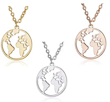 Weltkugel Kette Damen Weltkarte Halskette Anhänger für Frauen 45cm + 5cm, 316L Edelstahl, erhältlich Silber, Gold, Rosegold - Geschenk für Freundin/Frau Geburtstag Liebe