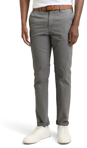 TOM TAILOR Denim Herren Slim Fit Chino Hose mit Gürtel 10952 - Castlerock Grey 31W / 34L