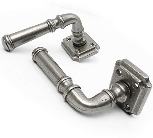 Jones & Grey Vintage Victorian Style Antique Pewter Effect Lever Latch Door Handles on Square Sprung Rose Backplate