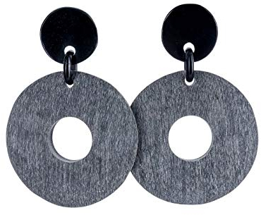 Feliss Damen Schmuck Ohrringe - große Ohrhänger schwarz grau - Geschenk für Frauen Ohrstecker aus afrikanischem Horn hängend besondere Geschenke Creolen lange Hängeohrringe Stecker rund