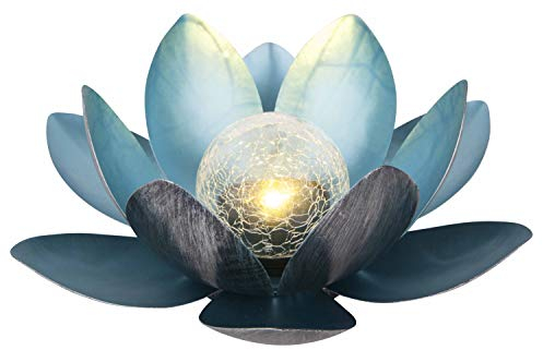 Dehner Solarleuchte Lotus | Solardeko, Solarbeleuchtung | Gartendeko, Outdoordeko, Beleuchtung, Gartenbeleuchtung | Blume, Blüte, Lotusblüte | Garten, Outdoor | Metall | Ø 27,5 cm | silber/blau